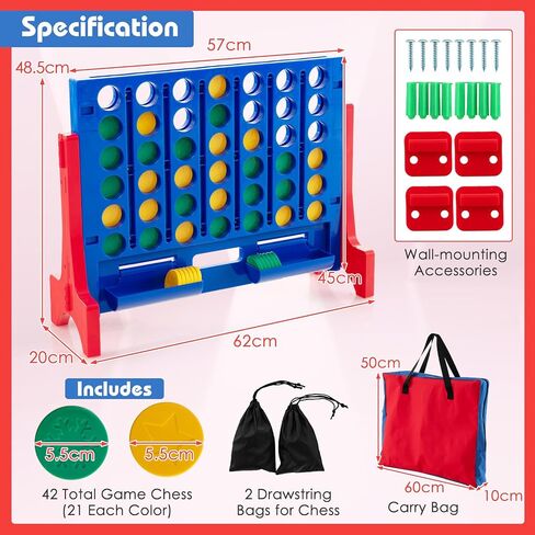 Costway Giant 4 On Rowning مع حقيبة حمل تخزين ، لعبة Jumbo من 4 إلى درجات مع شطرنج ، شريط تمرير سريع للأطفال البالغين ، الفناء الخلفي في الهواء الطلق الداخلي ، وقائم بذاته/جدار (أحمر وبرتقالي) in Saudi Arabia