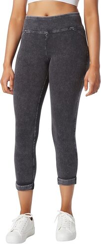 Andrew Marc Women's Faux Denim Cropped Legging, Regular Sizes, Black Slit-Plus in Saudi Arabia