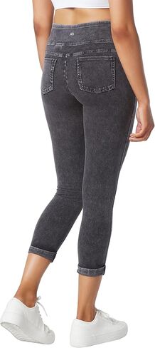 Andrew Marc Women's Faux Denim Cropped Legging, Regular Sizes, Black Slit-Plus in Saudi Arabia