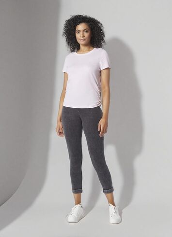 Andrew Marc Women's Faux Denim Cropped Legging, Regular Sizes, Black Slit-Plus in Saudi Arabia