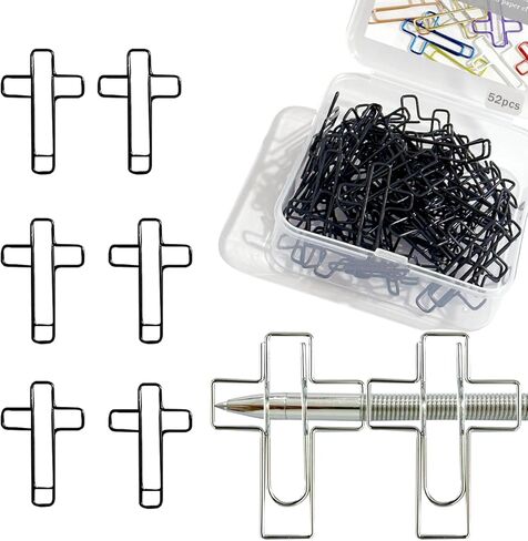 Christian Bible Study Supplies - 50 Cross Paper Clips, 2 Pen Holders, Rust-Resistant Metal, Gift for Church, Sunday School in Kuwait