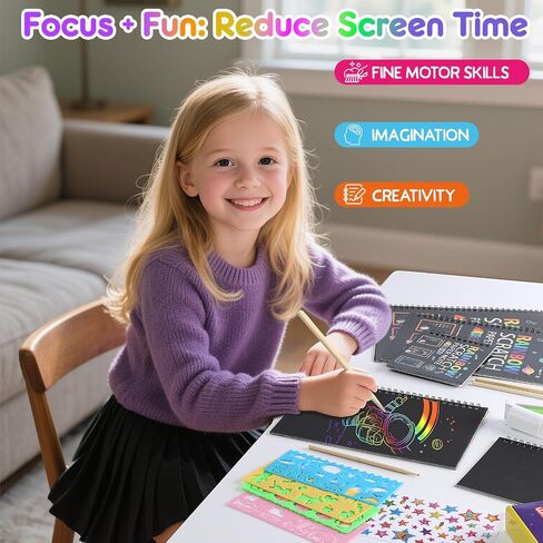 Scratch Art Books for Kids, 6 Packs Rainbow Scratch Notebook, Crafts Kit with Reusable Cleaner Tool, Mess-Free Art Crafts for Kids Ages 4-8, Travel, Gifts for 4 5 6 7 8 9 Year Old Girl Boy in Saudi Arabia