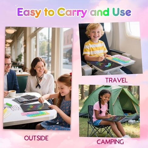 Scratch Art Books for Kids, 6 Packs Rainbow Scratch Notebook, Crafts Kit with Reusable Cleaner Tool, Mess-Free Art Crafts for Kids Ages 4-8, Travel, Gifts for 4 5 6 7 8 9 Year Old Girl Boy in Saudi Arabia