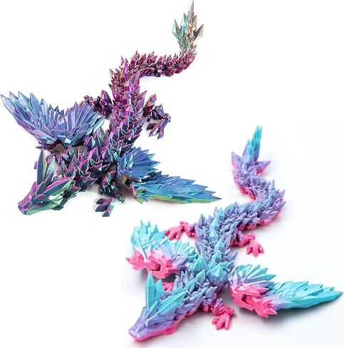 2 PCS 3D Printed Dragon with Wings, 3D Dragon 9" Articulated Winged Dragon for Home Office Decor Executive Desk Toys, Rainbow and PurpleYellowBlue in Saudi Arabia