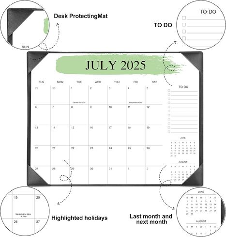 التقويم المكتبي 2025-2026-تقويم سطح المكتب لمدة 18 شهرًا من يوليو 2025 إلى ديسمبر 2026 ، للمكتب والمدرسة والمنزل-تقويم مكتب المعلم الكبير 22x17 (أسود) in Kuwait
