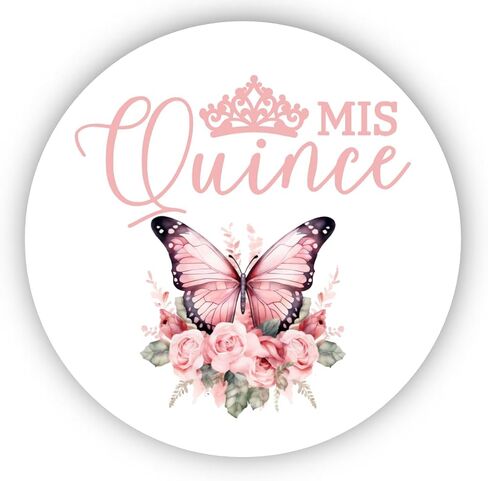 Mis Quince Anos - Quinceanera Sweet 15 Birthday Party Circle Sticker - مجموعة من 40 ملصقًا - 2 بوصة جولة in Saudi Arabia