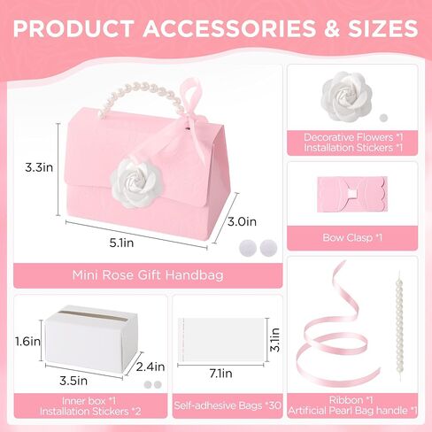Money Pull Box for Cash, Surprise Box Mini Rose Handbags with 30 Pcs Transparent Bags for Christmas Party Birthday in Saudi Arabia