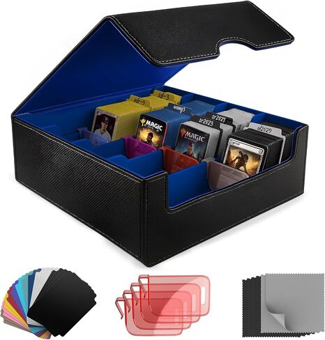 Trading Card Storage Box (3000+ Cards Capacity) – Magnetic MTG Deck Box, Waterproof PU Leather, Thickened Material – Includes 24 Dividers, 4 Card Stands, 6 Cleaning Cloths – Card Box for TCG & YuGiOh in Saudi Arabia