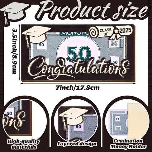 ReliThick 6 Pcs 2025 Graduation Personalized Money Holder Gift Cash Holder Grad Party Favors Wood Money Decor for Graduation in Saudi Arabia