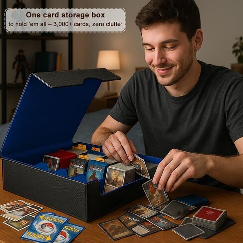 Trading Card Storage Box (3000+ Cards Capacity) – Magnetic MTG Deck Box, Waterproof PU Leather, Thickened Material – Includes 24 Dividers, 4 Card Stands, 6 Cleaning Cloths – Card Box for TCG & YuGiOh in Saudi Arabia
