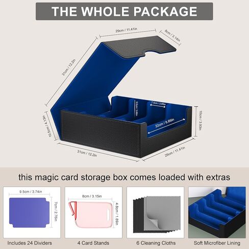 Trading Card Storage Box (3000+ Cards Capacity) – Magnetic MTG Deck Box, Waterproof PU Leather, Thickened Material – Includes 24 Dividers, 4 Card Stands, 6 Cleaning Cloths – Card Box for TCG & YuGiOh in Saudi Arabia