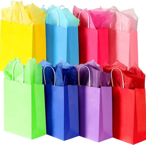 BLEWINDZ 24Pcs Rainbow Small Gift Bags Bulk with 24Pcs Tissue Paper - Colorful Polka Dots Goodie Bags with Handles for Party Favors, Kids Birthday, Baby Shower, Wedding, shoppings in Kuwait