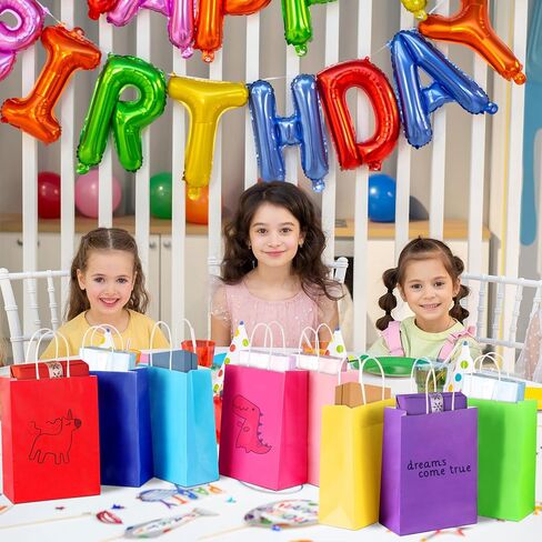 BLEWINDZ 24Pcs Rainbow Small Gift Bags Bulk with 24Pcs Tissue Paper - Colorful Polka Dots Goodie Bags with Handles for Party Favors, Kids Birthday, Baby Shower, Wedding, shoppings in Kuwait