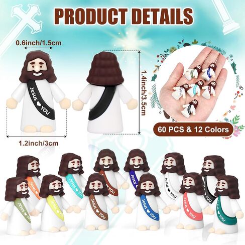 Draupnir 60PCS Little Jesus Figures Easter Mini Jesus Figurines in Bulk, Jesus Love You Religious Jesus Figures Gift Easter Egg Stuffers(Macaron,Jesus Love You) in Saudi Arabia