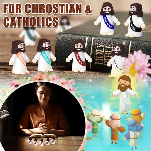Draupnir 60PCS Little Jesus Figures Easter Mini Jesus Figurines in Bulk, Jesus Love You Religious Jesus Figures Gift Easter Egg Stuffers(Macaron,Jesus Love You) in Saudi Arabia