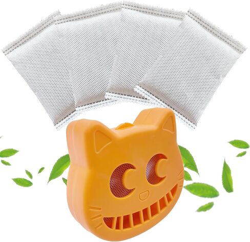 Unscented Cat Litter Box Deodorizer Kit Stick-On Activated Carbon Odor Eliminators Compatible with most manual and automatic litter boxes (4 Refills+ 1 Box) (Orange, Unscented) in Saudi Arabia