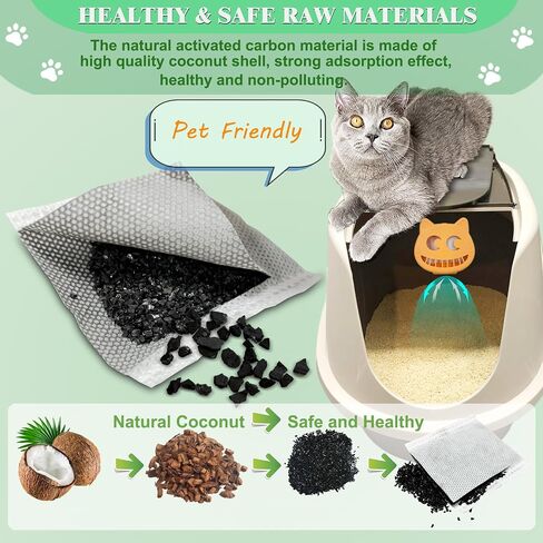 Unscented Cat Litter Box Deodorizer Kit Stick-On Activated Carbon Odor Eliminators Compatible with most manual and automatic litter boxes (4 Refills+ 1 Box) (Orange, Unscented) in Saudi Arabia