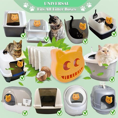 Unscented Cat Litter Box Deodorizer Kit Stick-On Activated Carbon Odor Eliminators Compatible with most manual and automatic litter boxes (4 Refills+ 1 Box) (Orange, Unscented) in Saudi Arabia