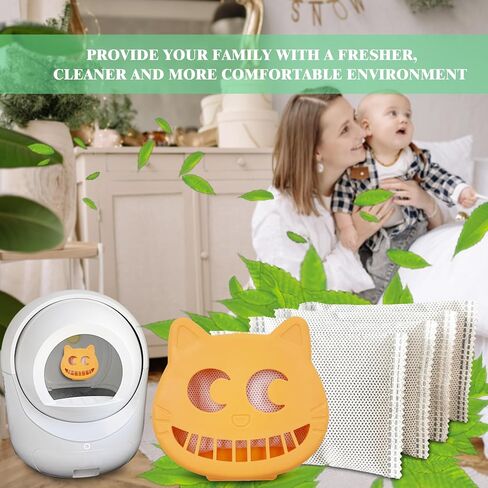 Unscented Cat Litter Box Deodorizer Kit Stick-On Activated Carbon Odor Eliminators Compatible with most manual and automatic litter boxes (4 Refills+ 1 Box) (Orange, Unscented) in Saudi Arabia