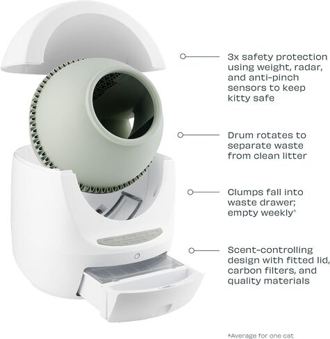 Casa Leo Leo’s Loo’s Loo Too Too-Charing Cat Box ، التحكم في تطبيقات Wi-Fi ، <30 ديسيبل همس نوبت ، مستشعرات مضادة للقرعة ، الدفاع عن رائحة الأشعة فوق البنفسجية ، مراقبة الصحة ، 24 × 22 × 27.6 بوصة in Saudi Arabia
