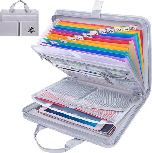 BALEINE Fireproof Document Organizer with Handle, 12 Pockets PVC Accordion File Organizer with Labels, Waterproof Fireproof Document Bag for A4/Letter Files in Travel, Office, Home (Black) in Kuwait