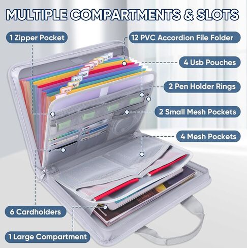 BALEINE Fireproof Document Organizer with Handle, 12 Pockets PVC Accordion File Organizer with Labels, Waterproof Fireproof Document Bag for A4/Letter Files in Travel, Office, Home (Black) in Kuwait