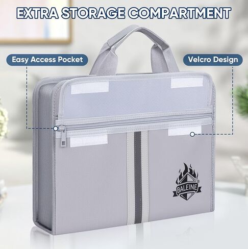 BALEINE Fireproof Document Organizer with Handle, 12 Pockets PVC Accordion File Organizer with Labels, Waterproof Fireproof Document Bag for A4/Letter Files in Travel, Office, Home (Black) in Kuwait