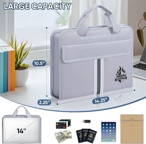 BALEINE Fireproof Document Organizer with Handle, 12 Pockets PVC Accordion File Organizer with Labels, Waterproof Fireproof Document Bag for A4/Letter Files in Travel, Office, Home (Black) in Kuwait
