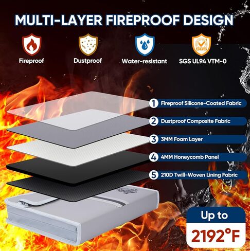 BALEINE Fireproof Document Organizer with Handle, 12 Pockets PVC Accordion File Organizer with Labels, Waterproof Fireproof Document Bag for A4/Letter Files in Travel, Office, Home (Black) in Kuwait