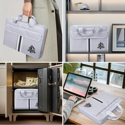 BALEINE Fireproof Document Organizer with Handle, 12 Pockets PVC Accordion File Organizer with Labels, Waterproof Fireproof Document Bag for A4/Letter Files in Travel, Office, Home (Black) in Kuwait