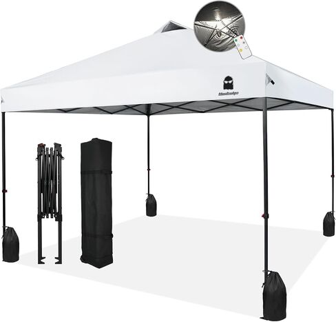 10x10 Pop Up Canopy Tent, Upgraded One-Push Tent Straight Leg Canopy, Outdoor Camping Tent, Cooking Canopy Tents with Wheeled Carry Case, 8 Spikes and 4 Ropes (White 2.0, 10 Ft x 10 Ft) in Saudi Arabia