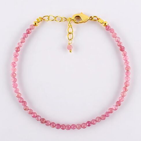 Infinitygemsart Natural Pink Tourmaline Gemstone Micro Beads المجوهرات السوار اللطيفة للنساء ، أحجار المواليد أكتوبر ، بلورات شفاء الطاقة ، سلسلة مقعدة الذهب 14K 8 بوصة in Saudi Arabia