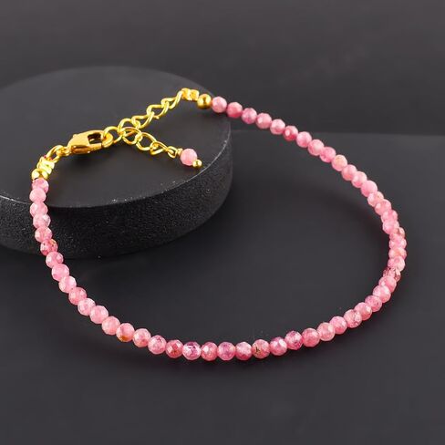 Infinitygemsart Natural Pink Tourmaline Gemstone Micro Beads المجوهرات السوار اللطيفة للنساء ، أحجار المواليد أكتوبر ، بلورات شفاء الطاقة ، سلسلة مقعدة الذهب 14K 8 بوصة in Saudi Arabia