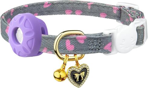 طوق القط المنفصل مع حامل الجوية ، وطوق هريرة مع حامل علامة Apple Air و Bell for Girl Boy Cats ، وعرضه 0.4 بوصة وخفيفة الوزن. (الفراولة الوردية) in Kuwait