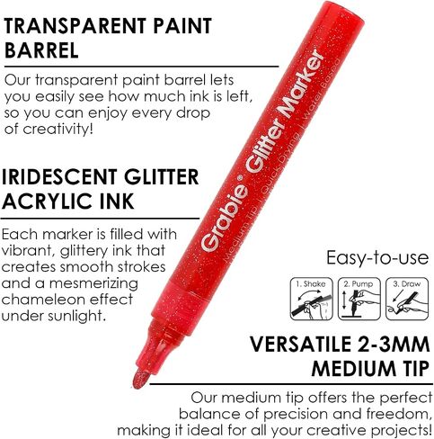 24 Glitter Metallic Markers, Medium Tip Glitter Acrylic Paint Markers, Quick-Drying Water-based Ink Glitter Pens for Adults, DIY Crafts Making in Kuwait