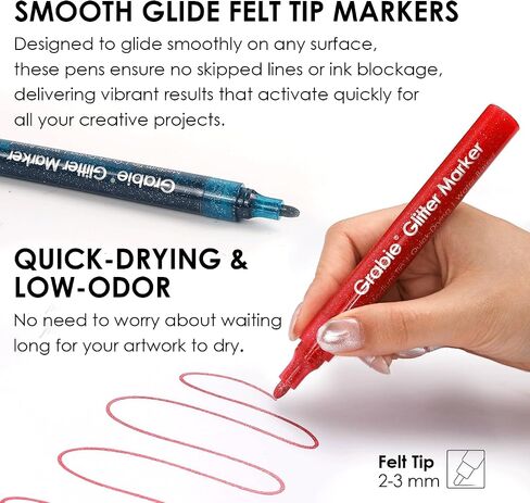 24 Glitter Metallic Markers, Medium Tip Glitter Acrylic Paint Markers, Quick-Drying Water-based Ink Glitter Pens for Adults, DIY Crafts Making in Kuwait