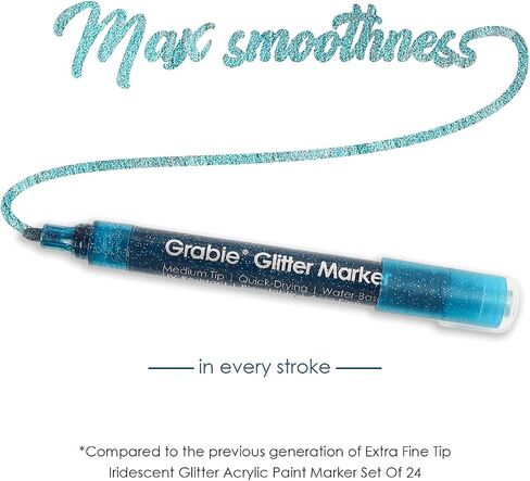 24 Glitter Metallic Markers, Medium Tip Glitter Acrylic Paint Markers, Quick-Drying Water-based Ink Glitter Pens for Adults, DIY Crafts Making in Kuwait