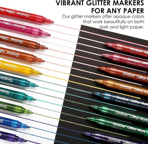 24 Glitter Metallic Markers, Medium Tip Glitter Acrylic Paint Markers, Quick-Drying Water-based Ink Glitter Pens for Adults, DIY Crafts Making in Kuwait