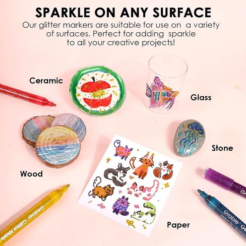 24 Glitter Metallic Markers, Medium Tip Glitter Acrylic Paint Markers, Quick-Drying Water-based Ink Glitter Pens for Adults, DIY Crafts Making in Kuwait