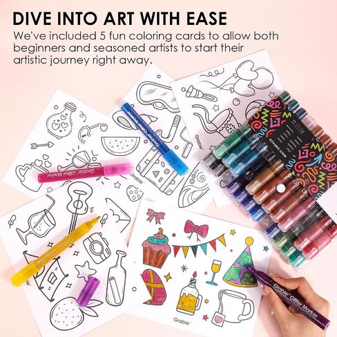 24 Glitter Metallic Markers, Medium Tip Glitter Acrylic Paint Markers, Quick-Drying Water-based Ink Glitter Pens for Adults, DIY Crafts Making in Kuwait