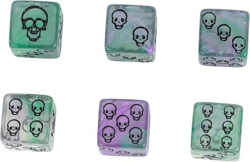 10pc 16mm D6 DICE SET ، 6 -Side Dice Standard 6 Side مع حقيبة جلدية محمولة ، نمط جمجمة ، لعبة D&D RPG Tabletop أو تدريس الرياضيات (الأخضر والأرجواني) in Kuwait