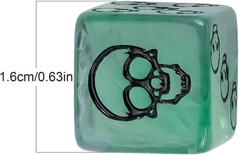 10pc 16mm D6 DICE SET ، 6 -Side Dice Standard 6 Side مع حقيبة جلدية محمولة ، نمط جمجمة ، لعبة D&D RPG Tabletop أو تدريس الرياضيات (الأخضر والأرجواني) in Kuwait