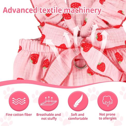 2pcs Girl Dog Dresses, Strawberry Printed Dog Clothes with Bow Decoration Cotton Puppy Clothes Pink Cat Clothes Pet Dress for Small Medium Large Extra Large Dog and Cat (S) in Saudi Arabia