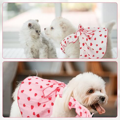2pcs Girl Dog Dresses, Strawberry Printed Dog Clothes with Bow Decoration Cotton Puppy Clothes Pink Cat Clothes Pet Dress for Small Medium Large Extra Large Dog and Cat (S) in Saudi Arabia