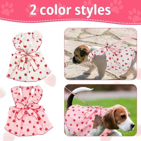 2pcs Girl Dog Dresses, Strawberry Printed Dog Clothes with Bow Decoration Cotton Puppy Clothes Pink Cat Clothes Pet Dress for Small Medium Large Extra Large Dog and Cat (S) in Saudi Arabia