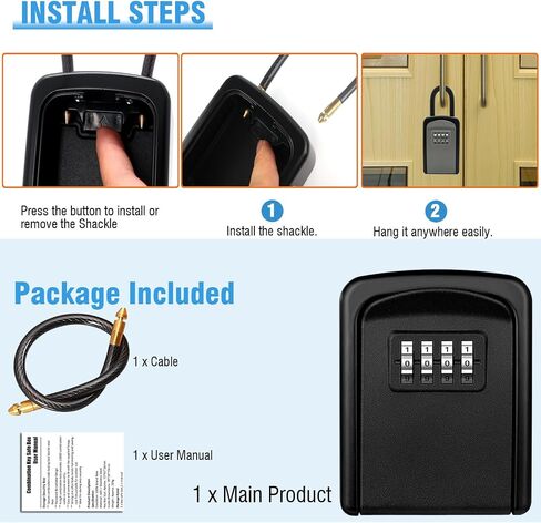 Key Lock Box,4-Digit Combination Key Safe Box,Resettable Code Security Key Storage Box with Removable Shackle for Indoor Outdoor Home, Office, Garage, School, Gym, Airbnb in Saudi Arabia