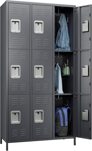 Metal Lockers for Employees with Lock,Steel Storage Locker with 6 Doors & 18 Hooks for School Office Gym Garage Bedroom,Assembly Required,Dark Gray in Saudi Arabia