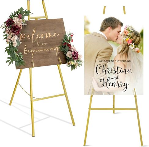 Artasy 50 "Gold Easel Stand لعلامات الزفاف ، والملصقات ، والفنان المحمول Easel للطلاء اللوحة ، و Metal Display Easel للمنزل والمكتب in Kuwait