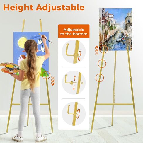 Artasy 50 "Gold Easel Stand لعلامات الزفاف ، والملصقات ، والفنان المحمول Easel للطلاء اللوحة ، و Metal Display Easel للمنزل والمكتب in Kuwait