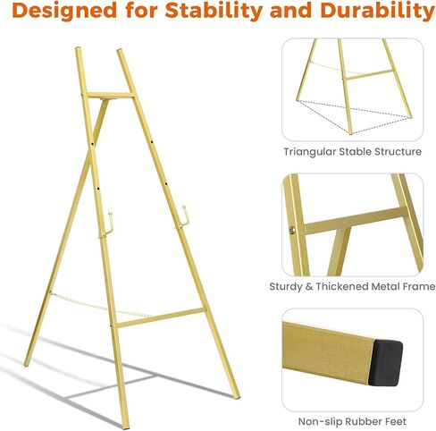 Artasy 50 "Gold Easel Stand لعلامات الزفاف ، والملصقات ، والفنان المحمول Easel للطلاء اللوحة ، و Metal Display Easel للمنزل والمكتب in Kuwait